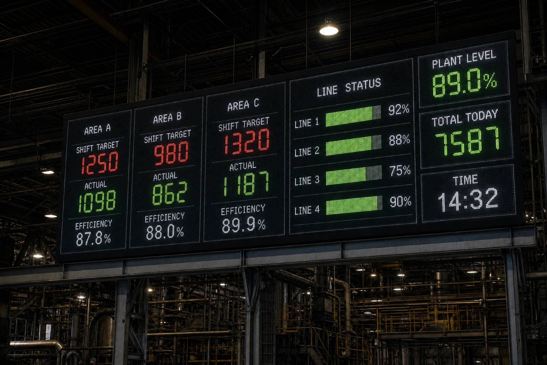Industrial LED KPI display board on the plant floor