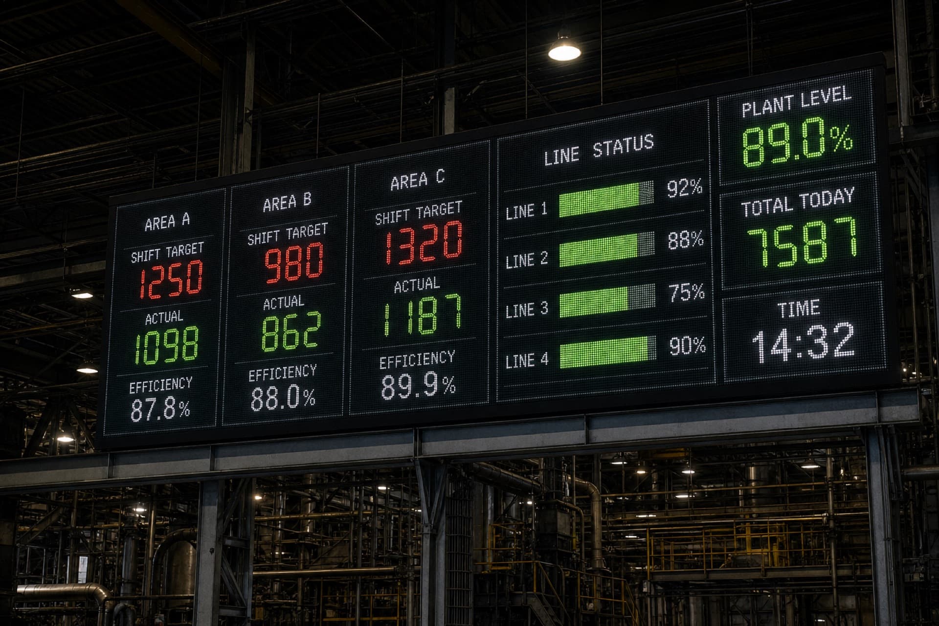 Industrial LED KPI display board on the plant floor